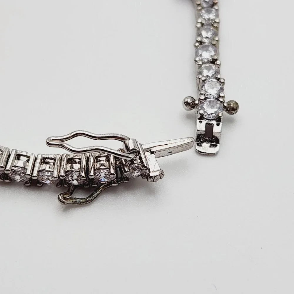 Sun BR Ruby and CZ Sparkly Heart Love Silver Plated Tennis Bracelet